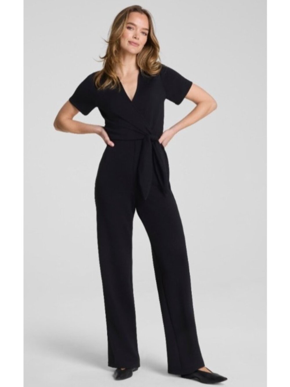NEW Spanx Air Essentials Wrap Collared Wide-Leg Jumpsuit Black 1X Lightweight